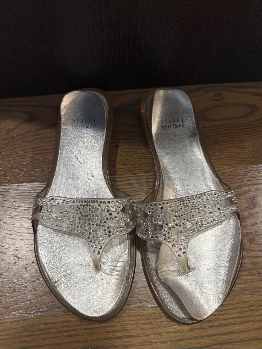 Stuart Weitzman Silver Jeweled Jelly Slide Sandals
